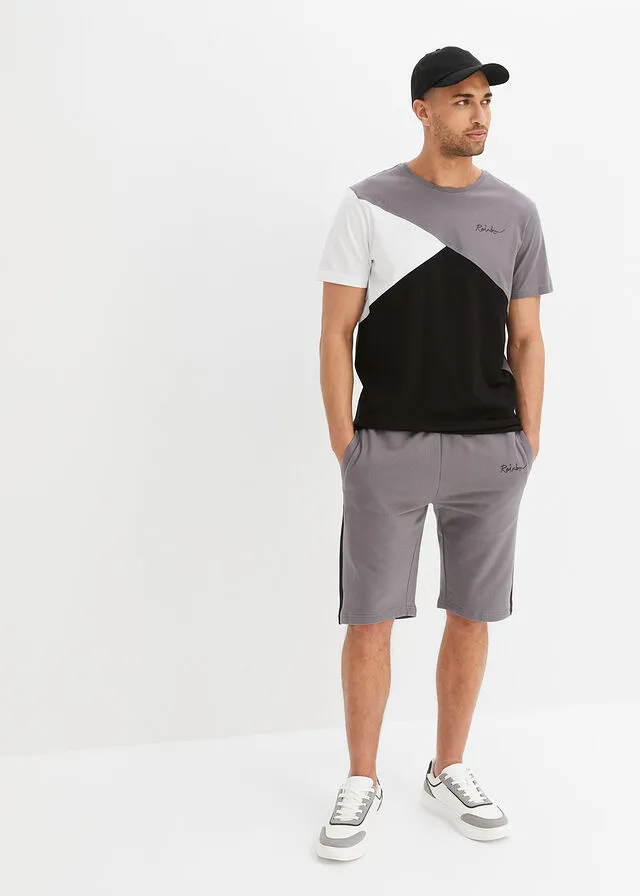 Camiseta y bermudas de chándal (2 piezas) Gris ahumado/blanco/negro estampado